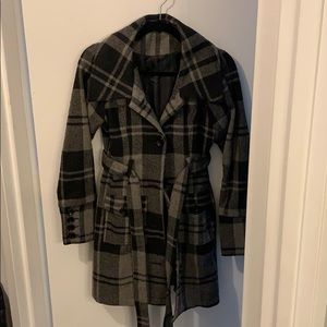 LONG TRENCH COAT BLACK/GRAY SIZE S